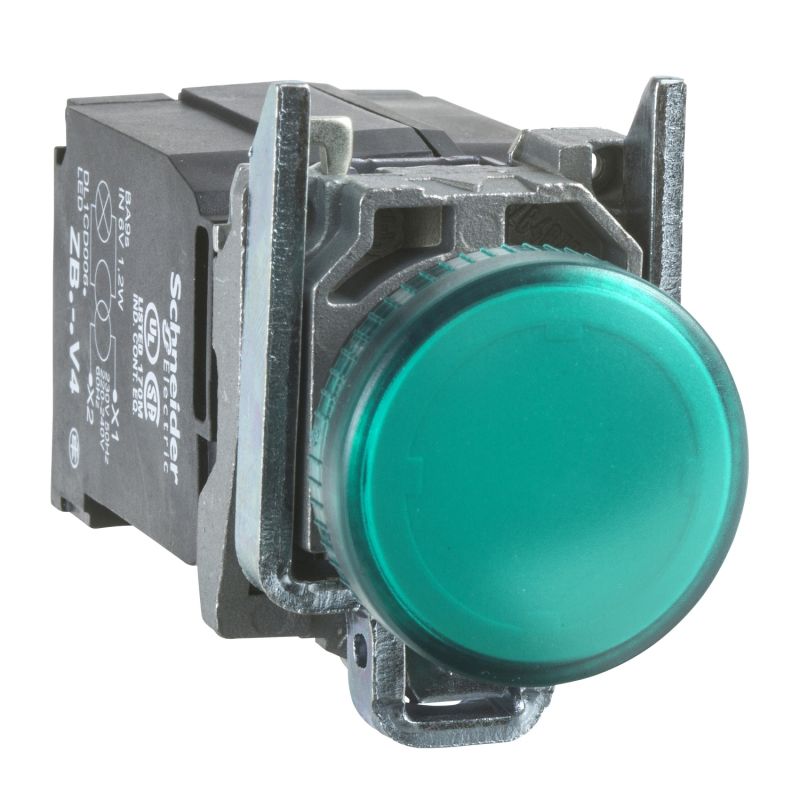 Pilot light, metal, green, Ø22, plain lens with BA9s bulb, 230…240 V AC