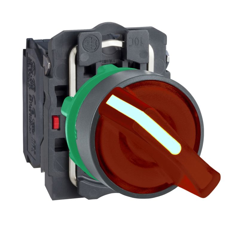 interruptor selector iluminado vermelho Ø 22 manípulo 2 posiç. - 24 V - 1NO+1NC