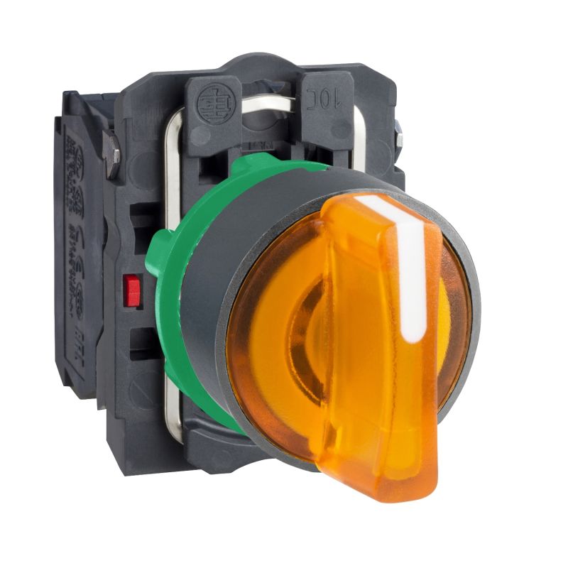 Illuminated selector switch, plastic, orange, Ø22, 3 positions, stay put, 24 V AC/DC, 1 NO + 1 NC