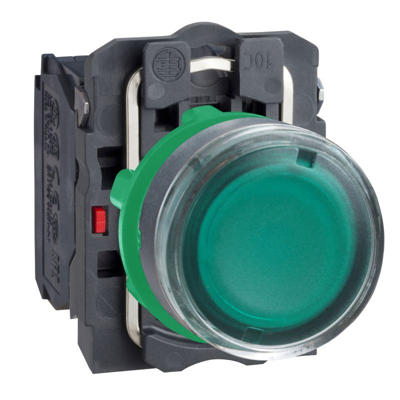 botão de pressão iluminado verde Ø 22 – mola encastrada - 120 V - 1NO+1NC