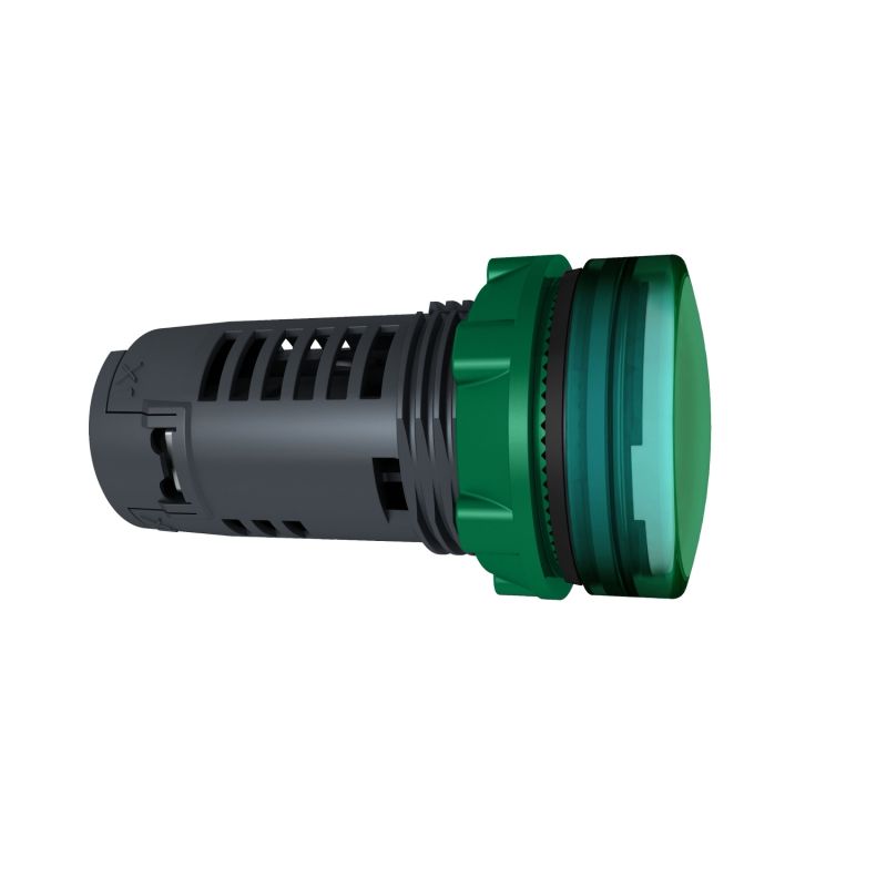 Luz piloto monolítico,, verde, ø22, lente simples de plástico com led integral, 24 v ac / dc