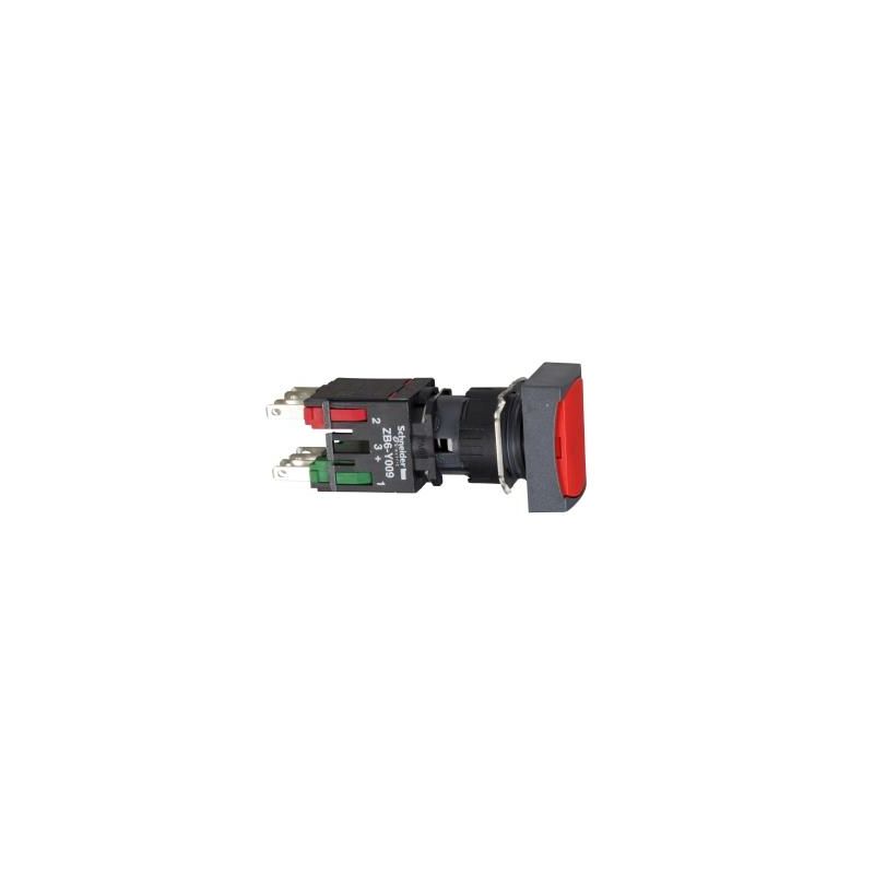 Complete push button, Harmony XB6, red rectangular flush pushbutton Ø 16 spring return 1NO+1NC unmarked