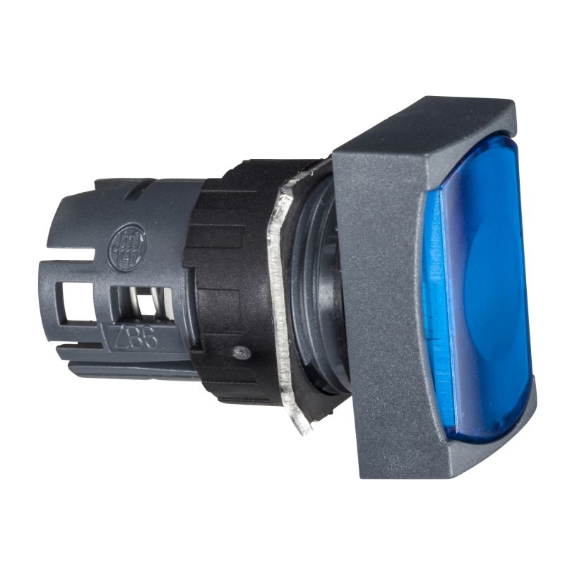 cabeça de botão de pressão rectangular iluminada - Ø 16 - azul