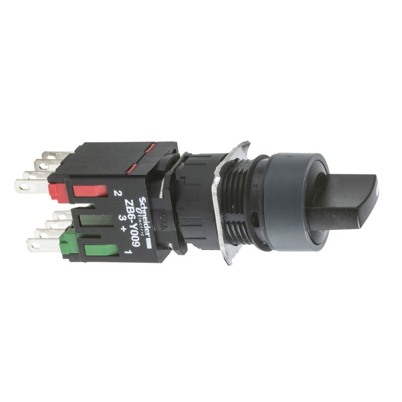black complete selector switch Ø16 2-position stay put 1NO+1NC