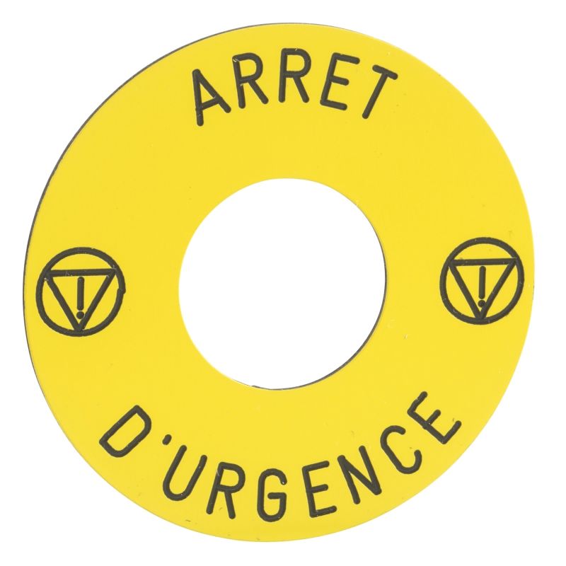 marked legend Ø45 for emergency stop pushbutton - ARRET D'URGENCE