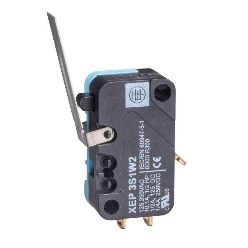 Microswitch, Limit switches XC Standard, miniature limit switch, flat lever, 6.35 mm cable clip tags